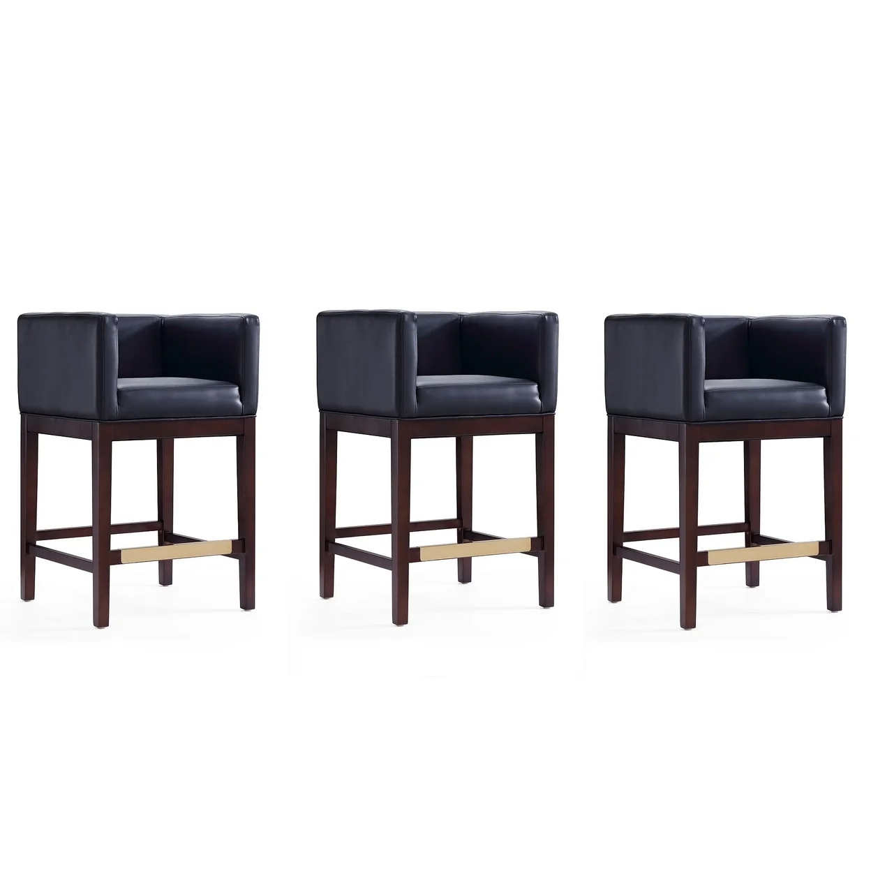 Kingsley 34 in. Ivory and Dark Walnut Beech Wood Counter Height Bar Stool (Set of 3)