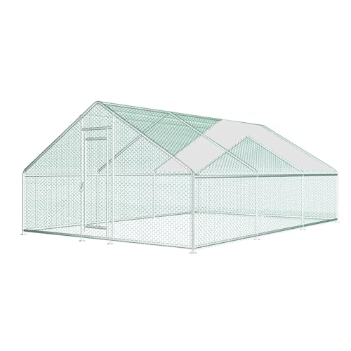Extra Large Metal Chicken Coop Walk-in Poultry Cage Chicken Hen Run House Cage Rabbits Habitat Cage Spire Shaped Coop with Waterproof & Anti-Ultraviolet Cover for Outdoor Backyard Farm Use