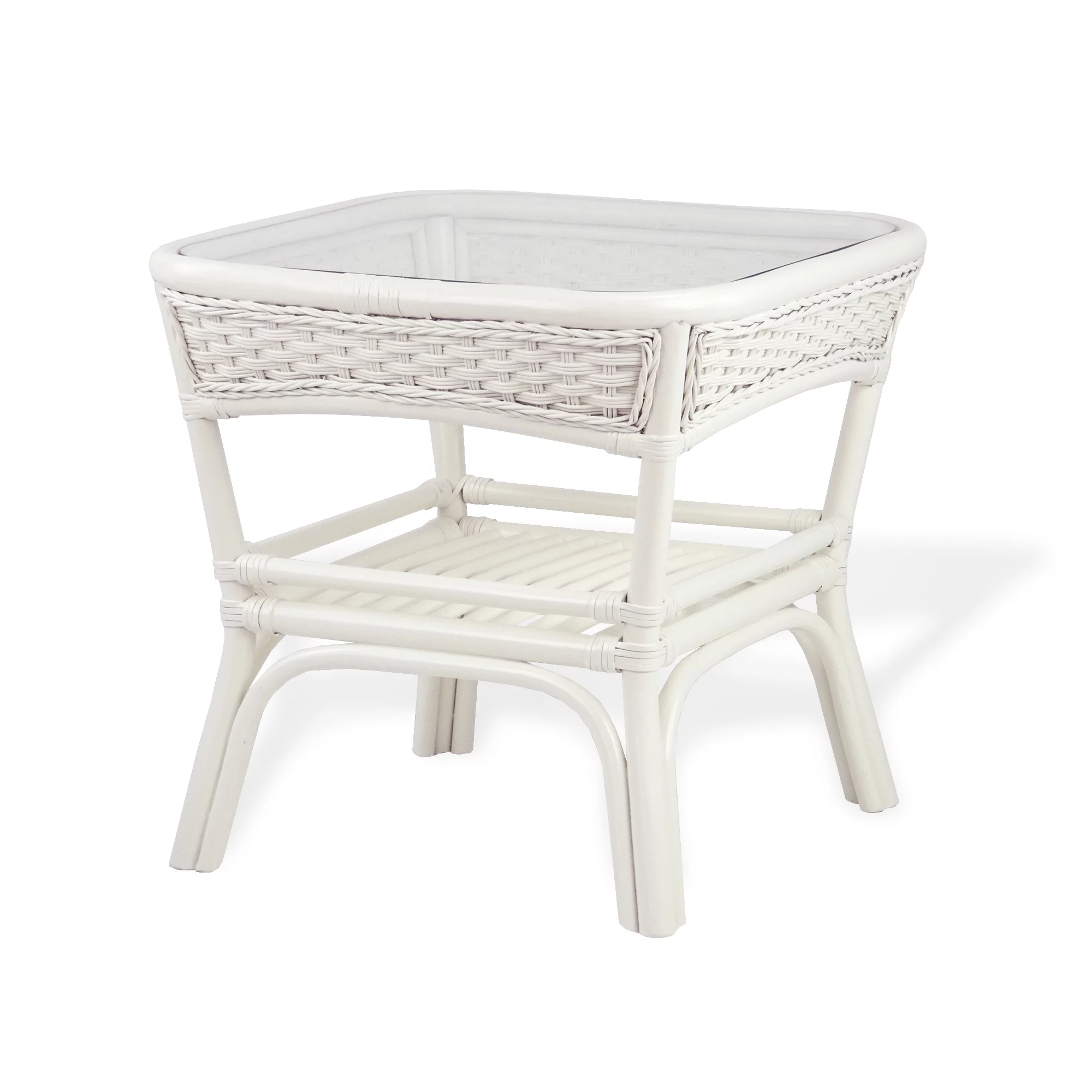 Alexa Square Coffee Table White Color Natural Rattan Wicker Handmade Design