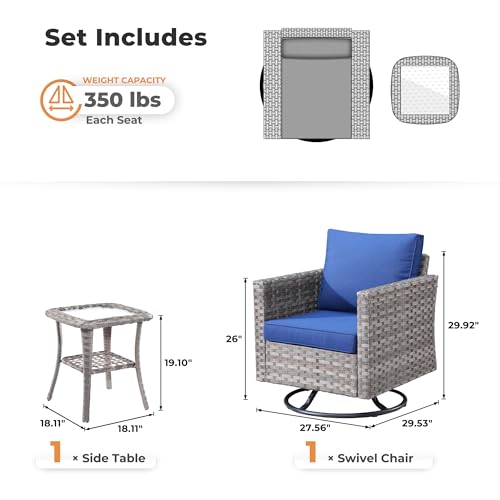 ovios 2 Pieces Patio Rocking Chairs Set, Outdoor Wicker Rattan Chairs of 2 with Comfortable Cushions and Deep Seat for Porch Garden Deck, Denim Blue