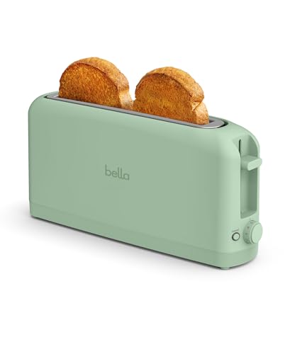 bella 2 Slice Slim Toaster, Fits-anywhere™ Kitchenware, 6 Setting Shade Control with Reheat & Cancel Buttons, Removable Crumb Tray, 10” Long Slot, Anti Jam & Auto Shutoff, 900 Watt, Oatmilk
