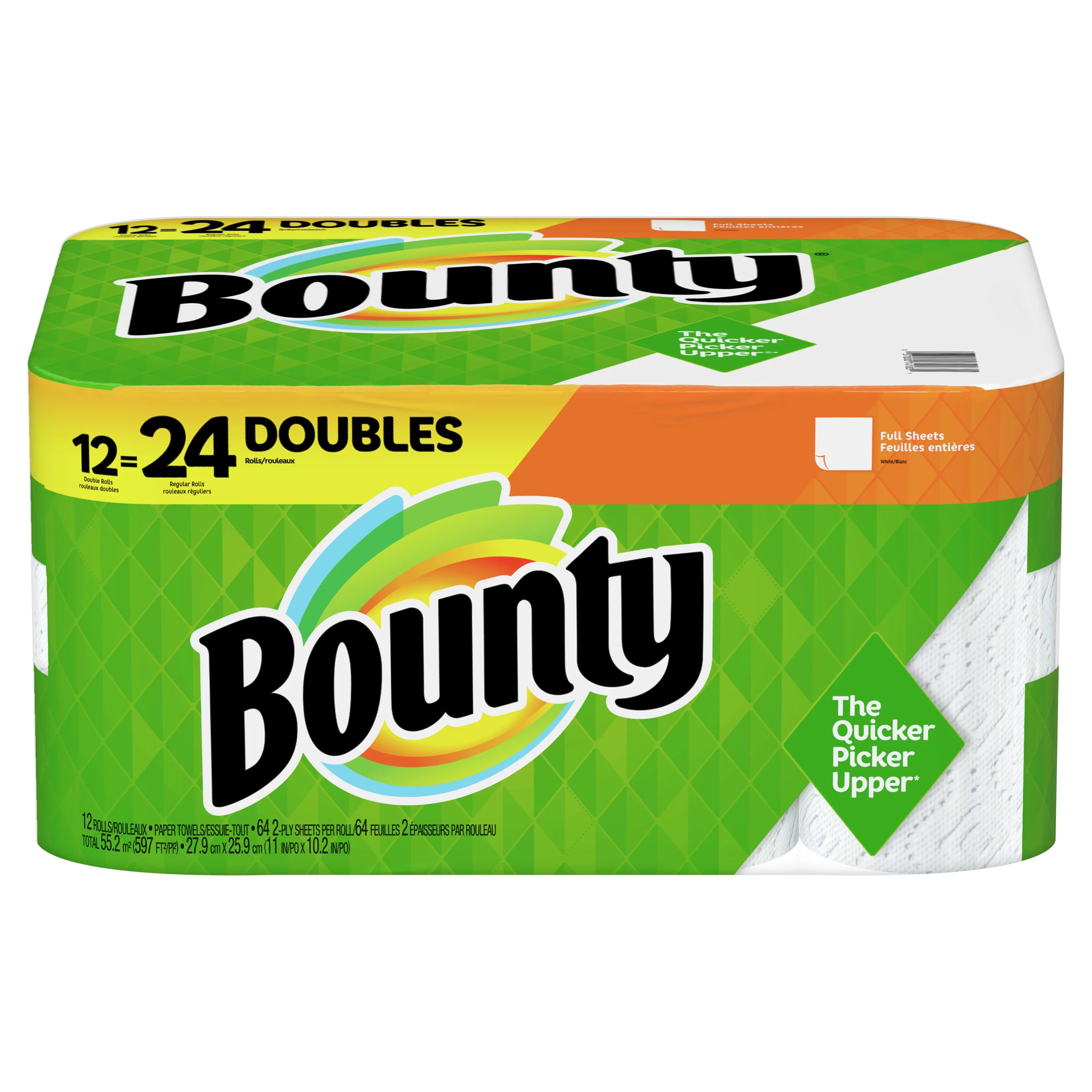 Bounty Paper Towels, White, 12 Double Rolls = 24 Regular Rolls, 12 Ct