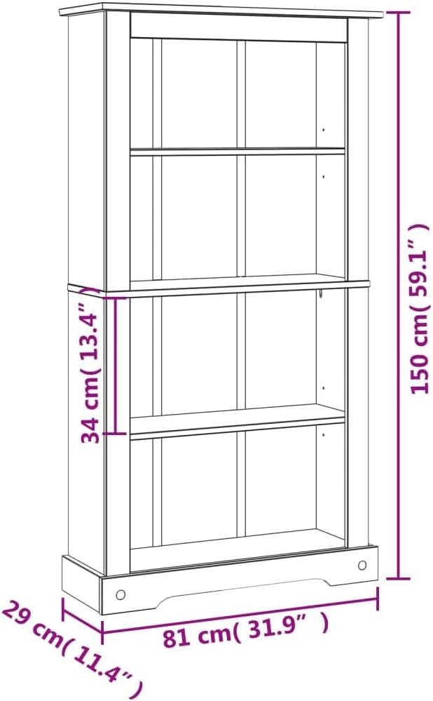 4-Tier Bookcase Mexican Pine Corona Range Book Shelf Book Cabinet Home Furniture 31.9