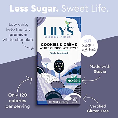 LILY'S Original White Chocolate Style No Sugar Added, Sweets Bars, 2.8 oz (12 Count)