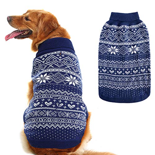HOMIMP Argyle Dog Sweater - Warm Winter Coat for Small, Medium & Large Dogs, Ugly Puppy Sweater, Soft Coat, Pet Clothing for Boys & Girls (Medium, Blue)