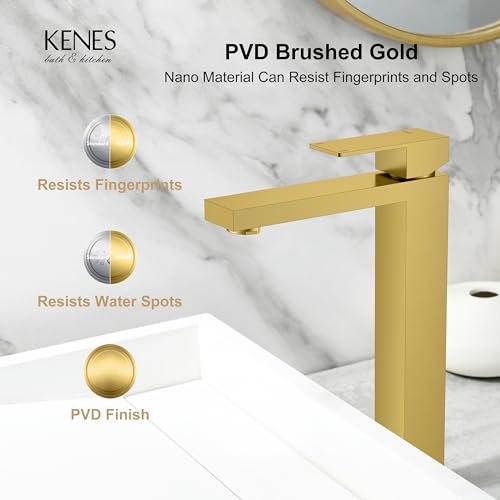 KENES Brushed Nickel Vessel Sink Facuet Single Handle Tall Bathroom Sink Faucet Vanity Bathroom Faucet Basin Mixer Tap with Water Supply Hose and Pop Up Sink Drain, LJ-9031A