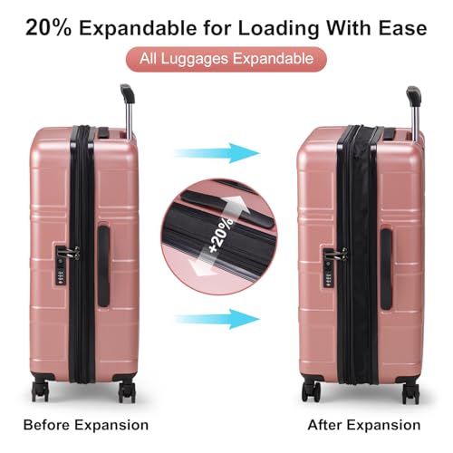 Karl home Luggage Expandable 3 Piece Set Suitcase PC+ABS Hard-Sell with TSA Lock Spinner Wheels 20in 24in 28in Travel Rolling Carry on Woman/Men Rose Gold