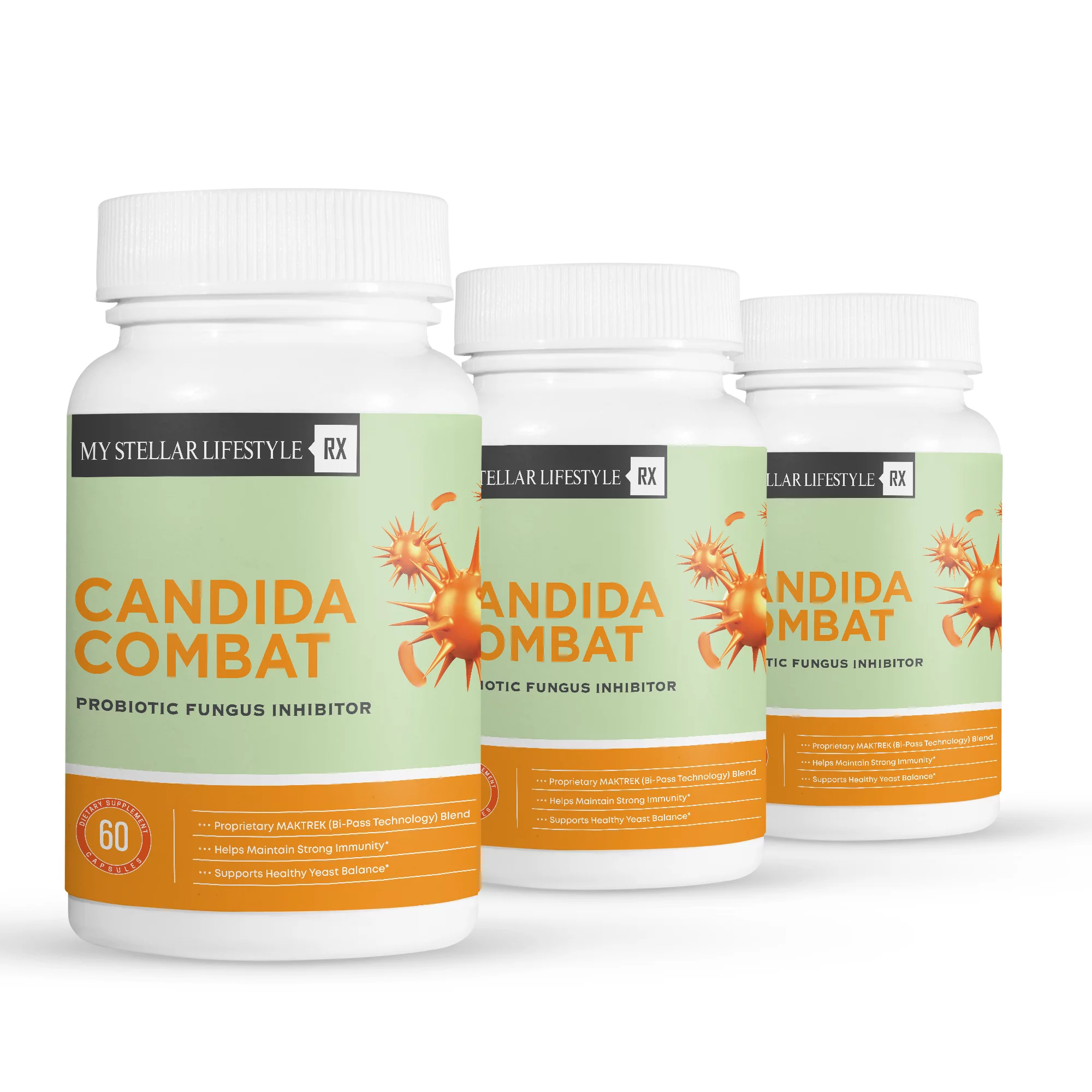 3 Pack Candida Combat Probiotic Fungus Inhibitor-60 Capsules x3