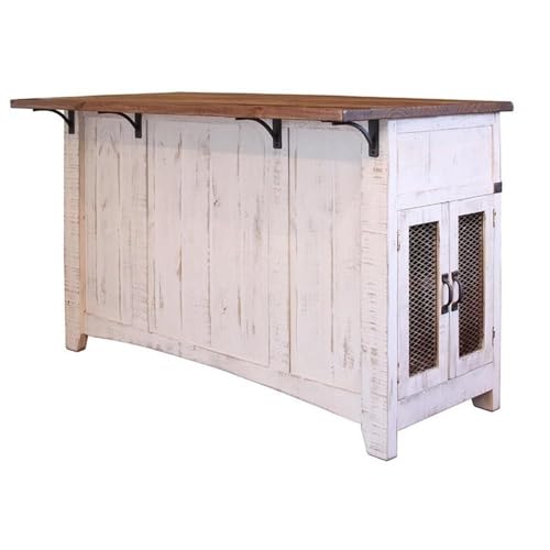 Pemberly Row Contemporary Kitchen Island in Distressed White