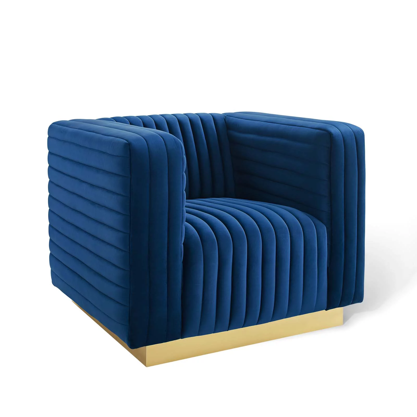 Modway Charisma Channel Tufted Performance Velvet Accent Armchair in Navy