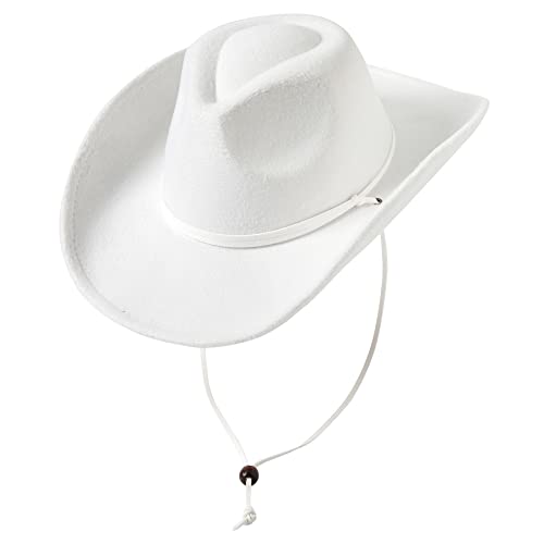 Lanzom Women Men Retro Felt Wide Brim Western Cowboy Cowgirl Hat Dress Up Hat with Wind Lanyard