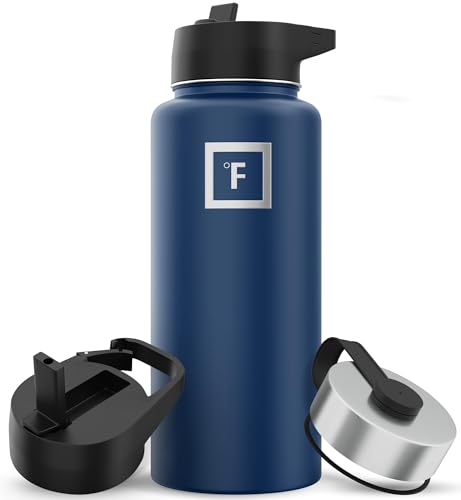 IRON °FLASK Camping & Hiking Hydration Flask with 3 Lids - Stainless Steel, Double Walled & Vacuum Insulated Water Bottle - Leak Proof & BPA Free 32 Oz