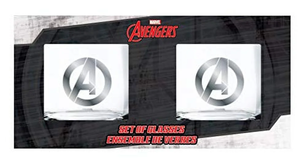 Marvel Glass Set - Avengers Logo - Collectible Gift Set of 2 Glasses - 10 oz. Capacity - Classic Design - Sturdy Base