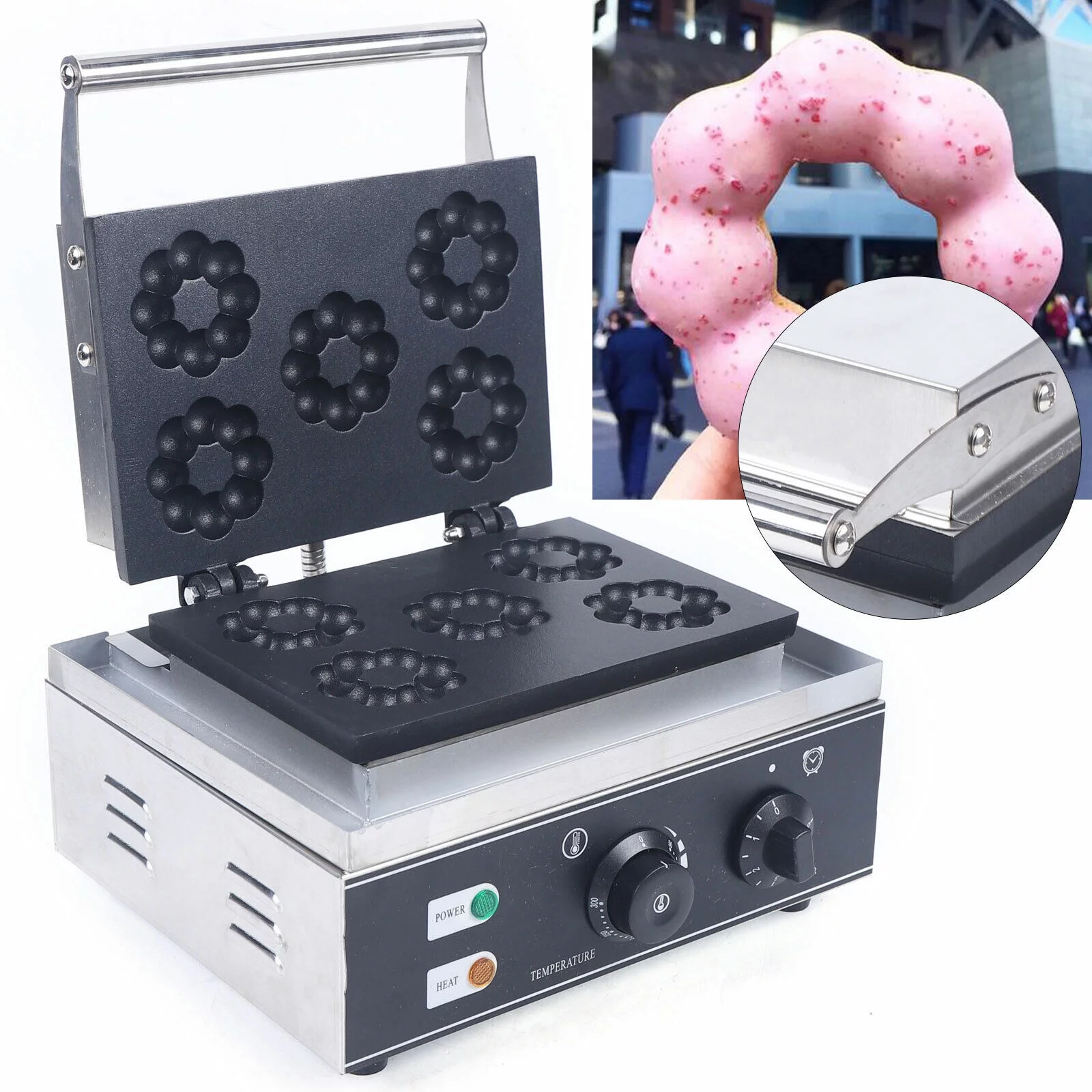 Mkyiongou Commercial Electric Mini Donut Making Machine Nonstick Waffle Baker Maker 1500W
