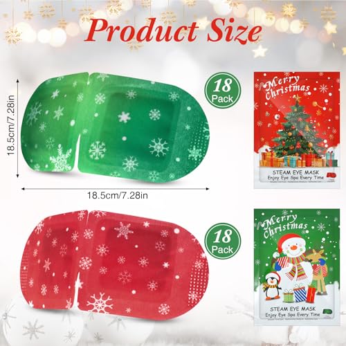 Demissle 36 Pack Christmas Steam Eye Masks for Dry Eyes Disposable Self Heating Red and Green Moist Heat Eyemasks Warm Eye Compress Gift for Dry Eyes Women Home Office Travel