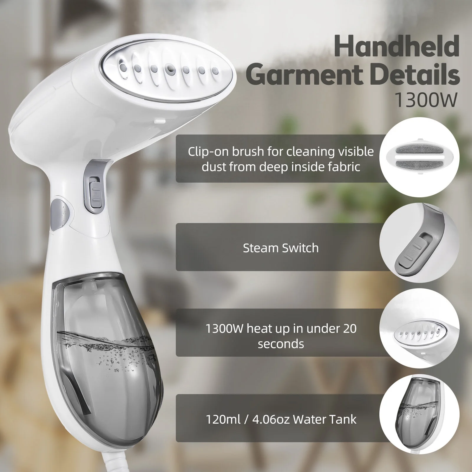 Leyfeng Travel Steamer for Clothes 1300W Foldable Handheld Clothing Wrinkles Remover for Garments 120ml Detachable Water Tank 2-Second Fast Heat-up Portable Fabric Steamer with Brush and Measuring Cup