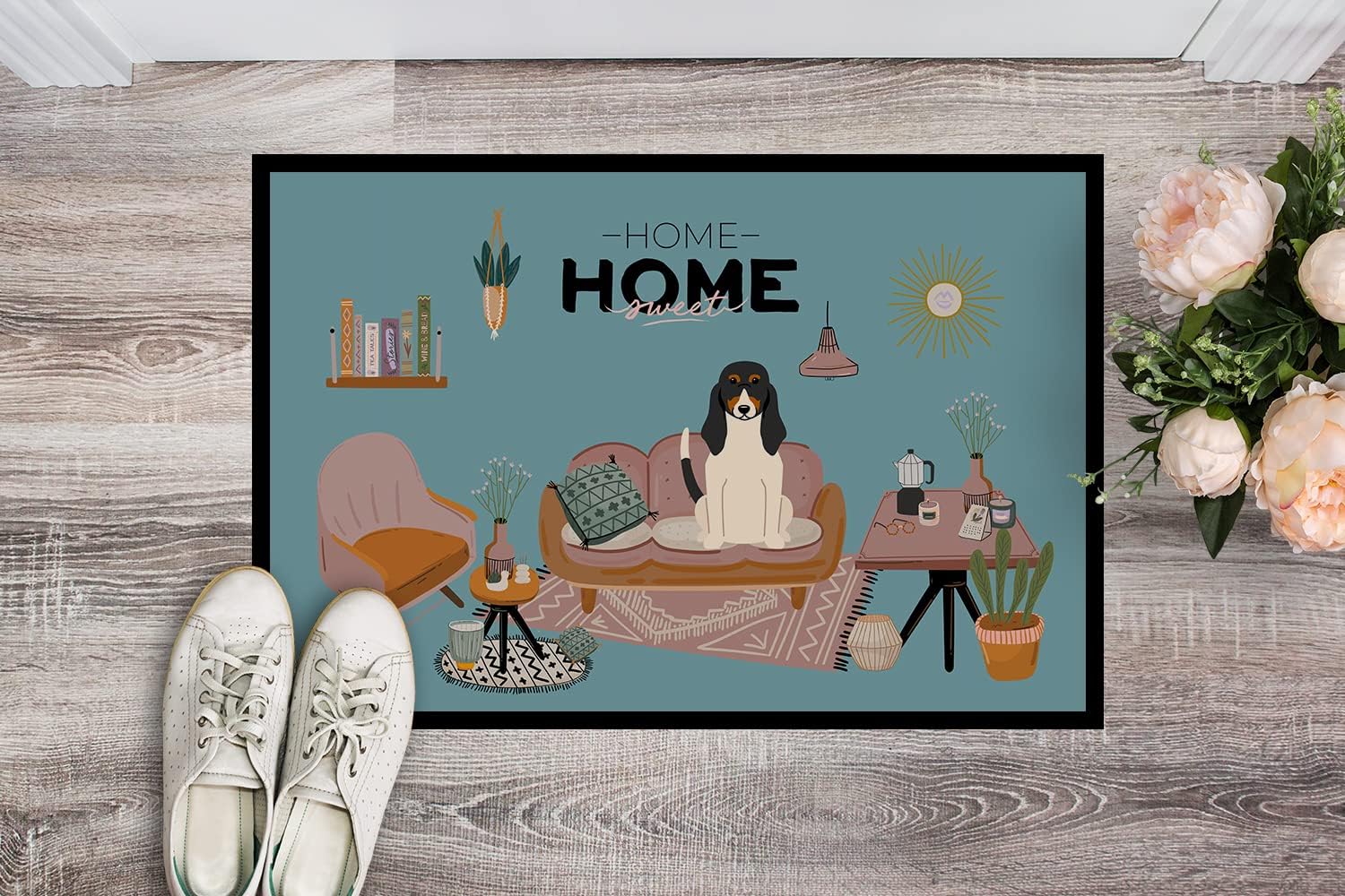 Caroline's Treasures CK7889MAT Swiss Hound Sweet Home Doormat 18x27 Front Door Mat Indoor Outdoor Rugs for Entryway, Non Slip Washable Low Pile, 18H X 27W