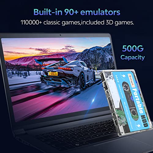 Kinhank 500G HDD Portable Game Drive Built-in 110,000+ Games, Batocera 33 Game System Compatible with 90+ Emulators,Plug and Play,USB3.0,Support for Windows/Laptop/PC