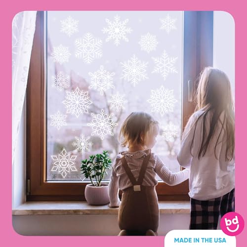 Big Dot of Happiness Snowflakes Window Clings, Reusable Winter Holiday Party Window Sticker Decorations, White Snowflake Decals, Christmas Static Clings