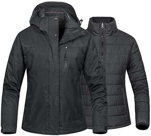 CREATMO US Women's 3 In 1 Waterproof Ski Jacket Windproof Snowboarding Jacket Warm Winter Snow Coat Raincoat