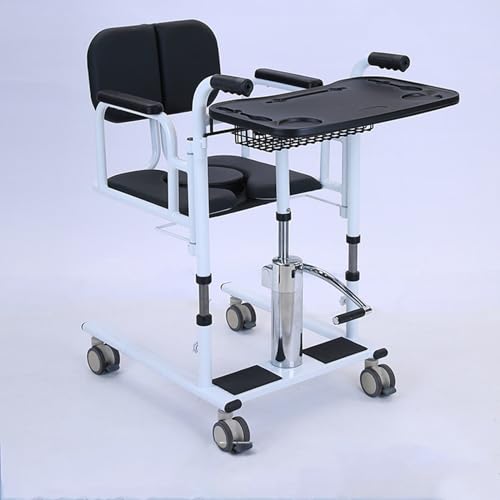 Hydraulic Patient Lift Transfer Chair,4 in 1 Transfer Chair with 180° Split Seat with Toilet and Tray Table, for Nursing Elderly, Load 440Lbs Transfer Wheelchair.