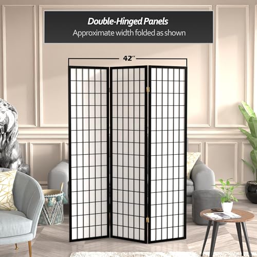 Red Lantern 6 ft. Tall Window Pane Shoji Screen-Natural-4 Panels Room Divider