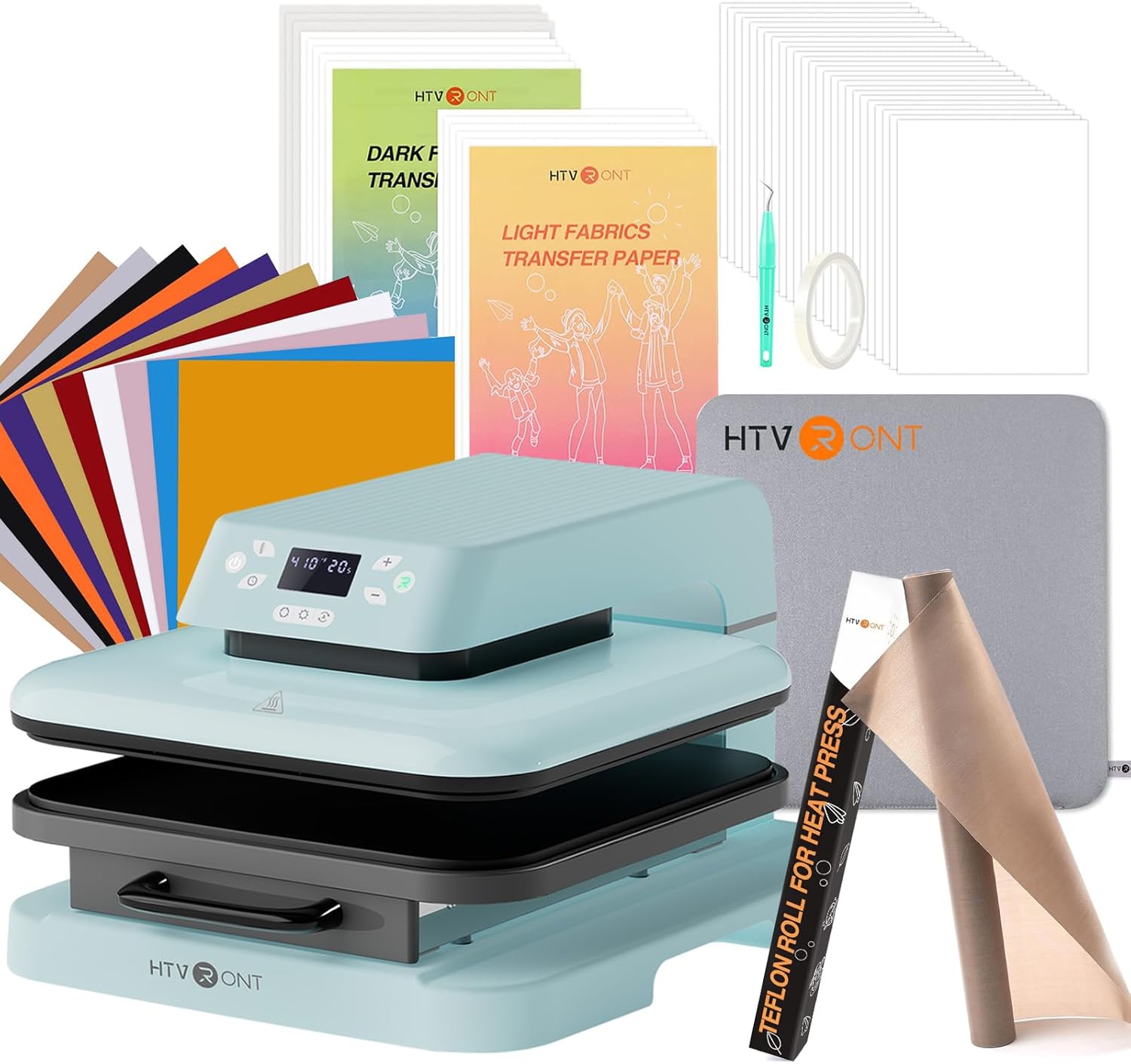 HTVRONT Auto Heat Press Machine for T Shirts 15 x 15 & Heat Press Accessories 52 Pcs & Teflon Sheets for Heat Press 12