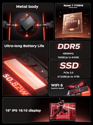 ACEMAGIC RX16 AMD Laptop Computer,16 Inch FHD Display Laptop with AMD Ryzen 7 7735HS Processor up to 4.7GHz,16GB Ram DDR5 4800MHz 512GB SSD Notebook with Backlit Keyboard