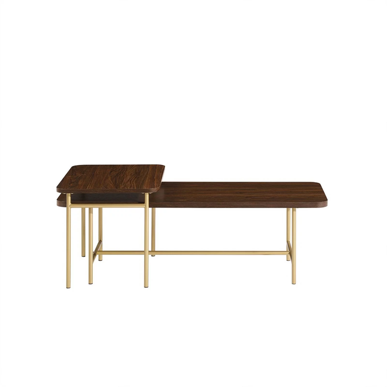 2-Piece Modern Wood Nesting Coffee Table - Dark Walnut / Gold
