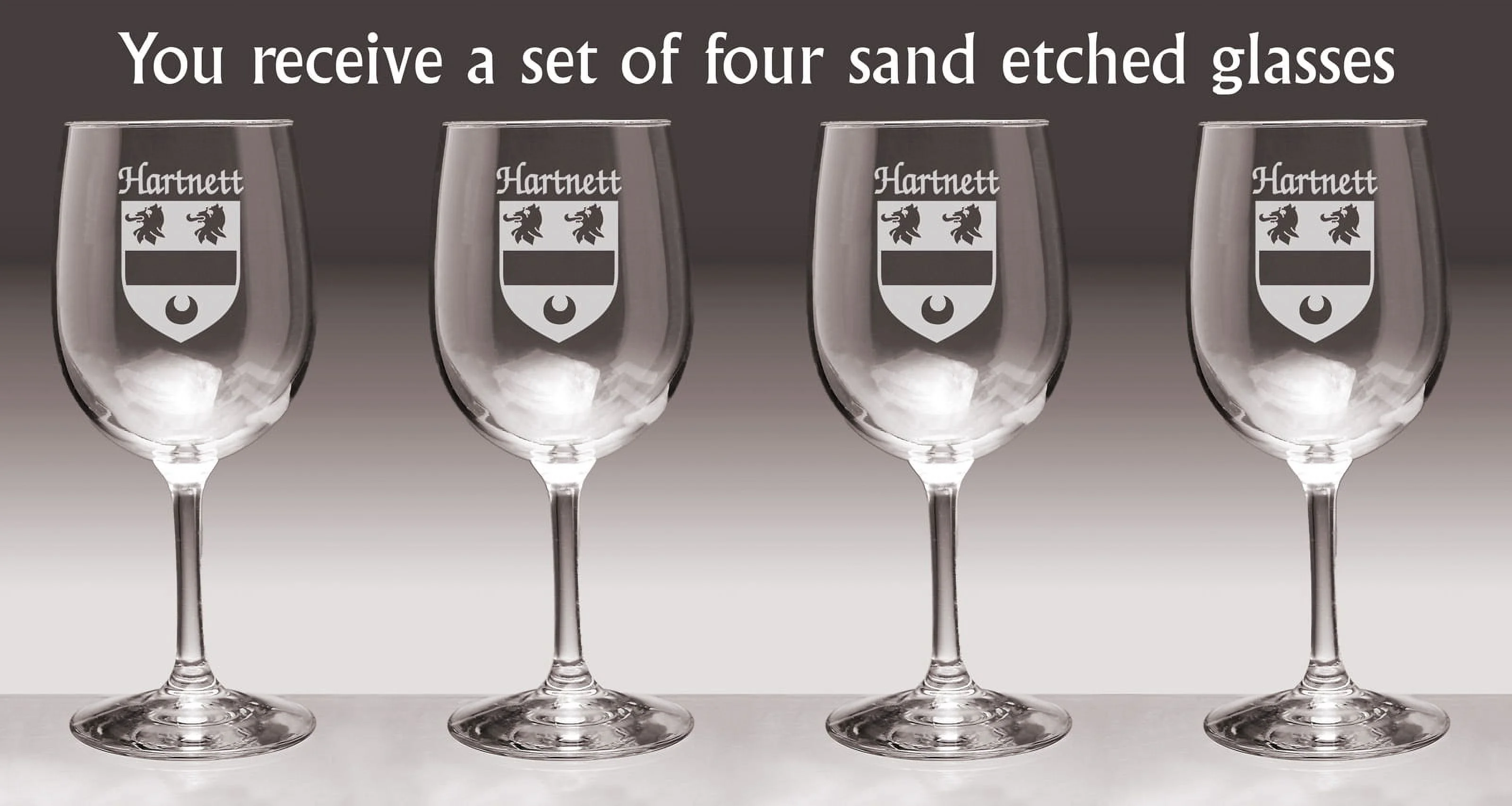 Hartnett Irish Coat of Arms Wine Glasses - Set of 4 (Sand Etched)