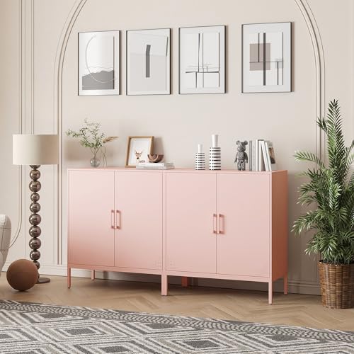 Metal Storage Cabinet with Adjustable Shelves, Steel Buffet Sideboard for Entryway, Living Room, Dining Room, Kitchen, Office, Bar (Black)