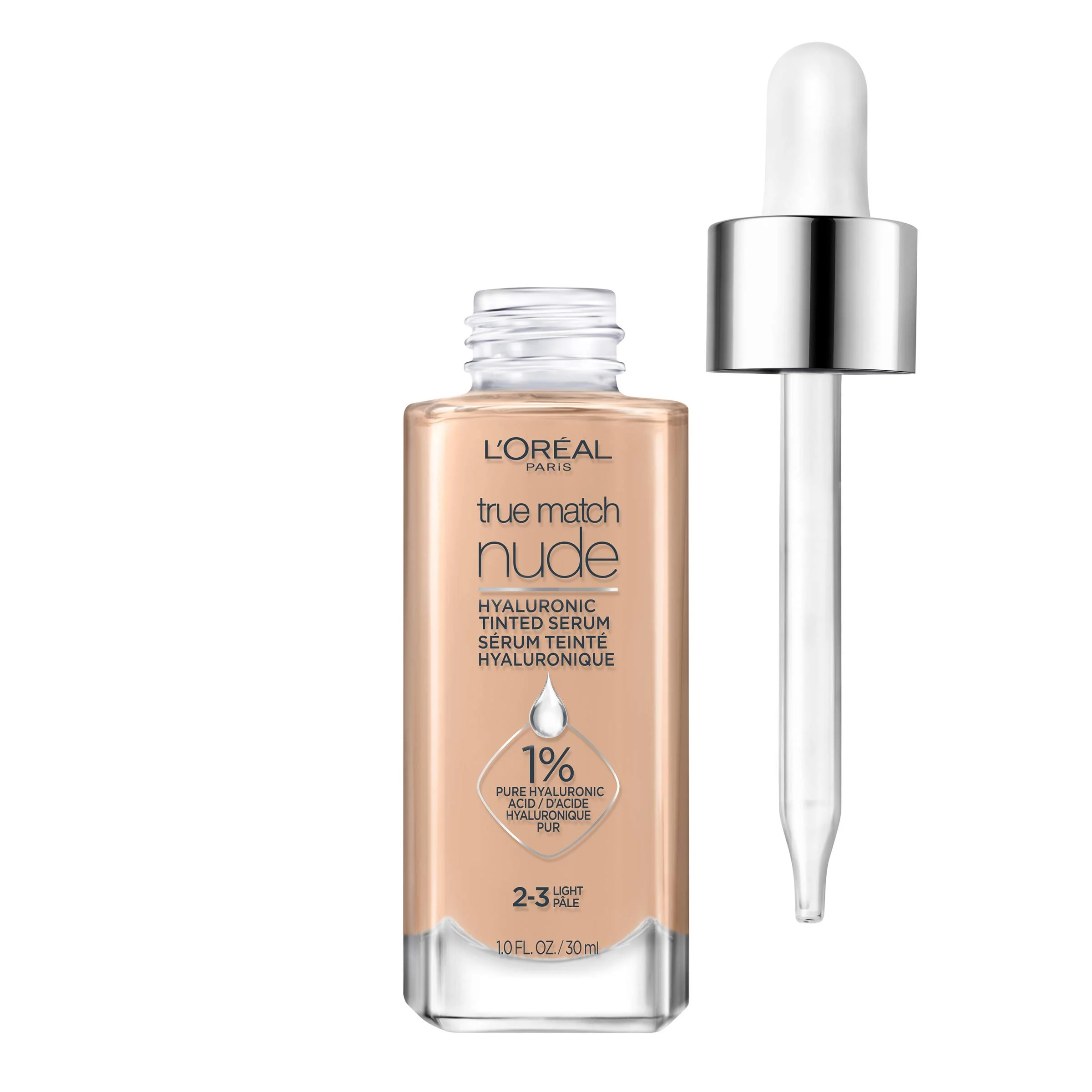 Luminous Skin Perfector: L’Oréal Paris True Match Nude Hyaluronic Tinted Serum Foundation - Light 2-3, 1 Fl. Oz.
