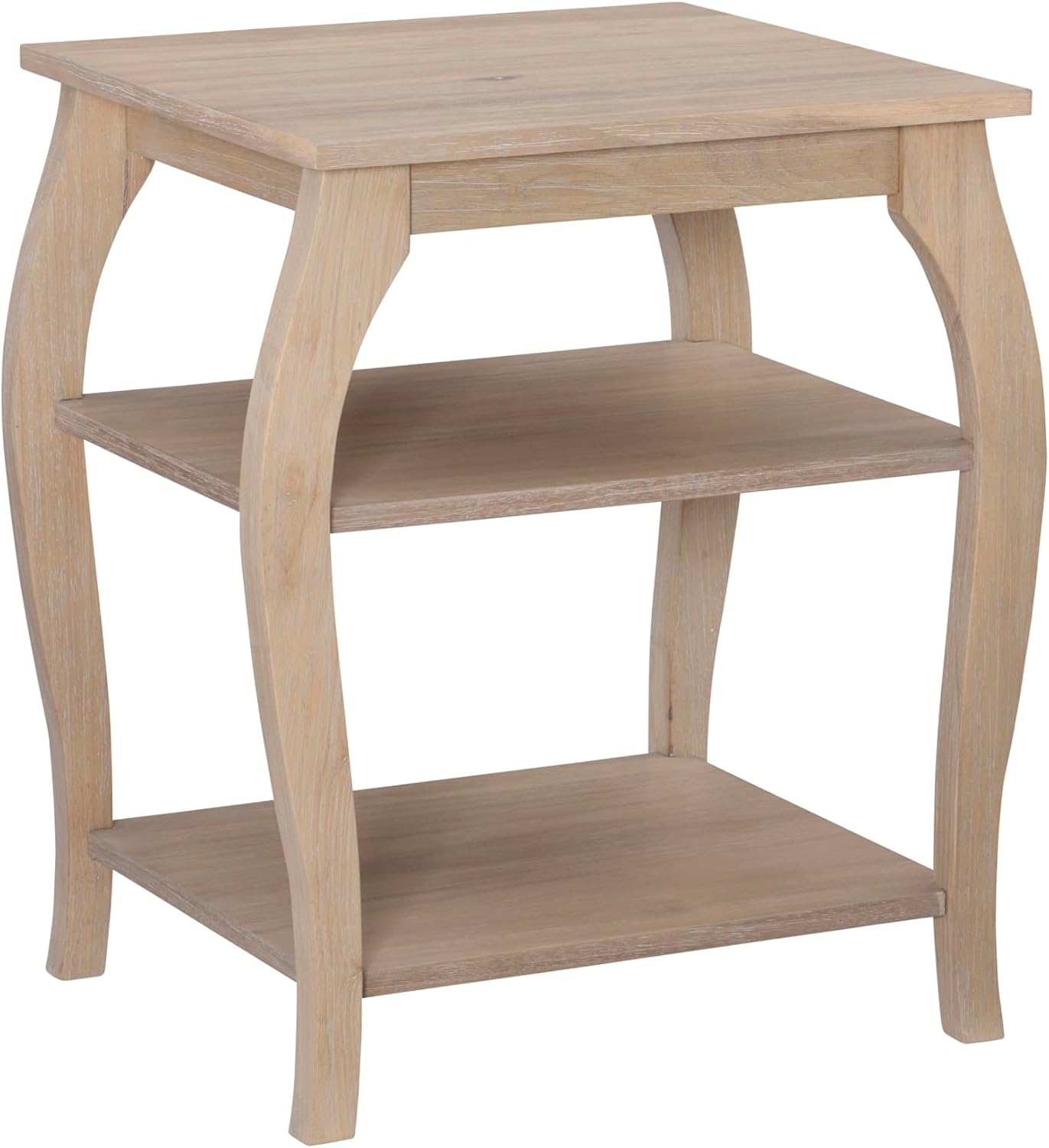 Powell Natural Braxton Wooden Side Table with Curved Legs and Two Display Shelves