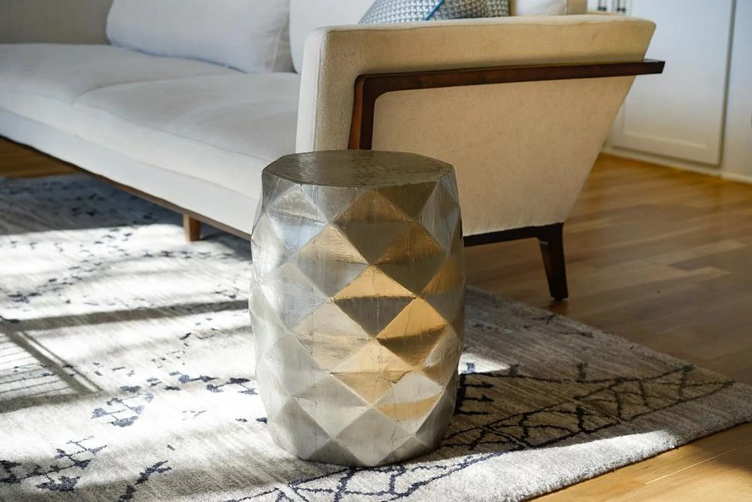 Posh Pollen Anna Modern Geometric Metal End Table in Silver Finish