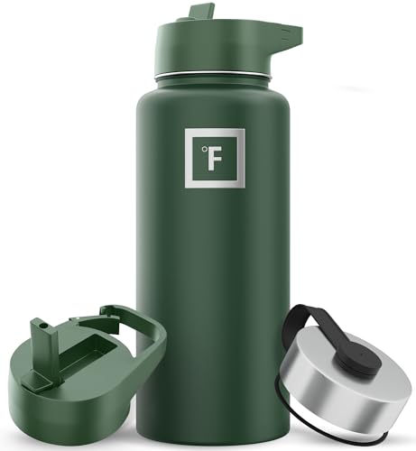 IRON °FLASK Camping & Hiking Hydration Flask with 3 Lids - Stainless Steel, Double Walled & Vacuum Insulated Water Bottle - Leak Proof & BPA Free 32 Oz