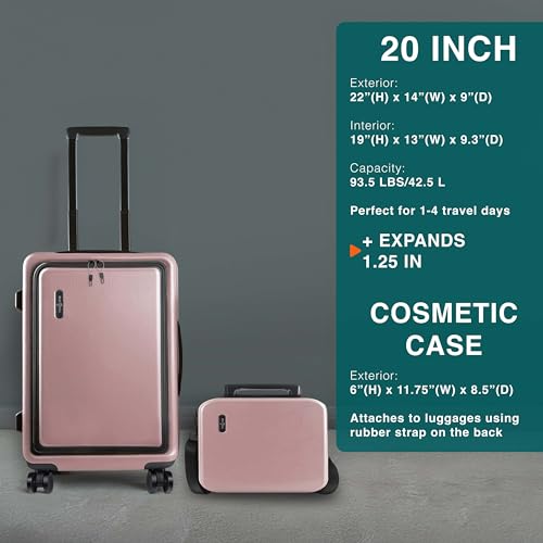 22 Inch Carry On Luggage 22x14x9 Airline Approved, Carry On Suitcase with Wheels, Hard-shell Carry-on Luggage, Durable Luggage Carry-On, Black Small Suitcase with Cosmetic Case
