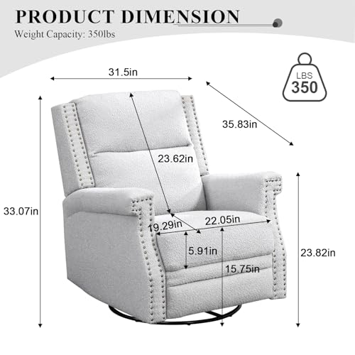 Wingback Swivel Recliner Chair, Mid Century Modern Push Back Accent Armchair, Upholstered Boucle Reclining Lounge Chair, Comfy Single Sofa Chair for Living Room, Bedroom, , Office, Nursery (Beige)