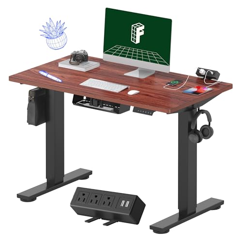 FLEXISPOT EN2 Whole-Piece Standing Desk with Clamp Power Strip, 55 x 28” Electric Stand Up Height Adjustable Desk with Cable Management (Black Frame + 55
