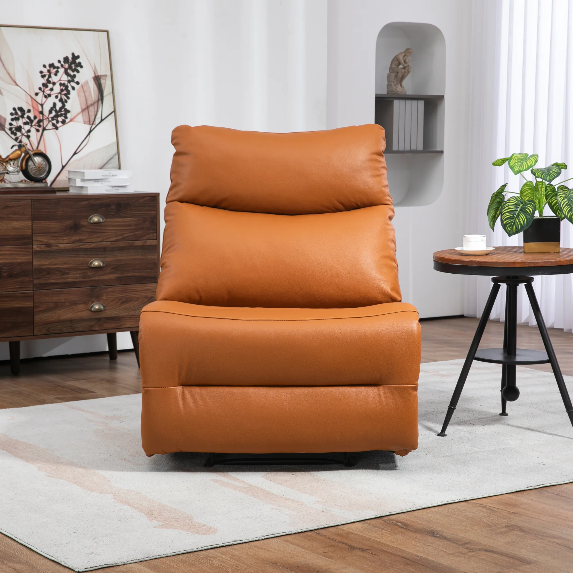 JUUXO Genuine Leather Power Recliner - Extra Wide Reclining Sofa Chair No Armrests Design Big Man Recliner 350 lbs…