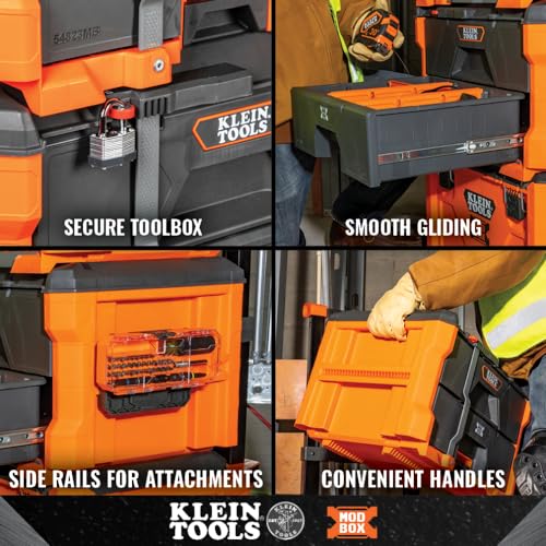 Klein Tools 54823MB MODbox 3-Drawer Toolbox, Modular Tool Storage System, Heavy-Duty Ball Bearing Slides, 24 Dividers, 50-Pound Capacity