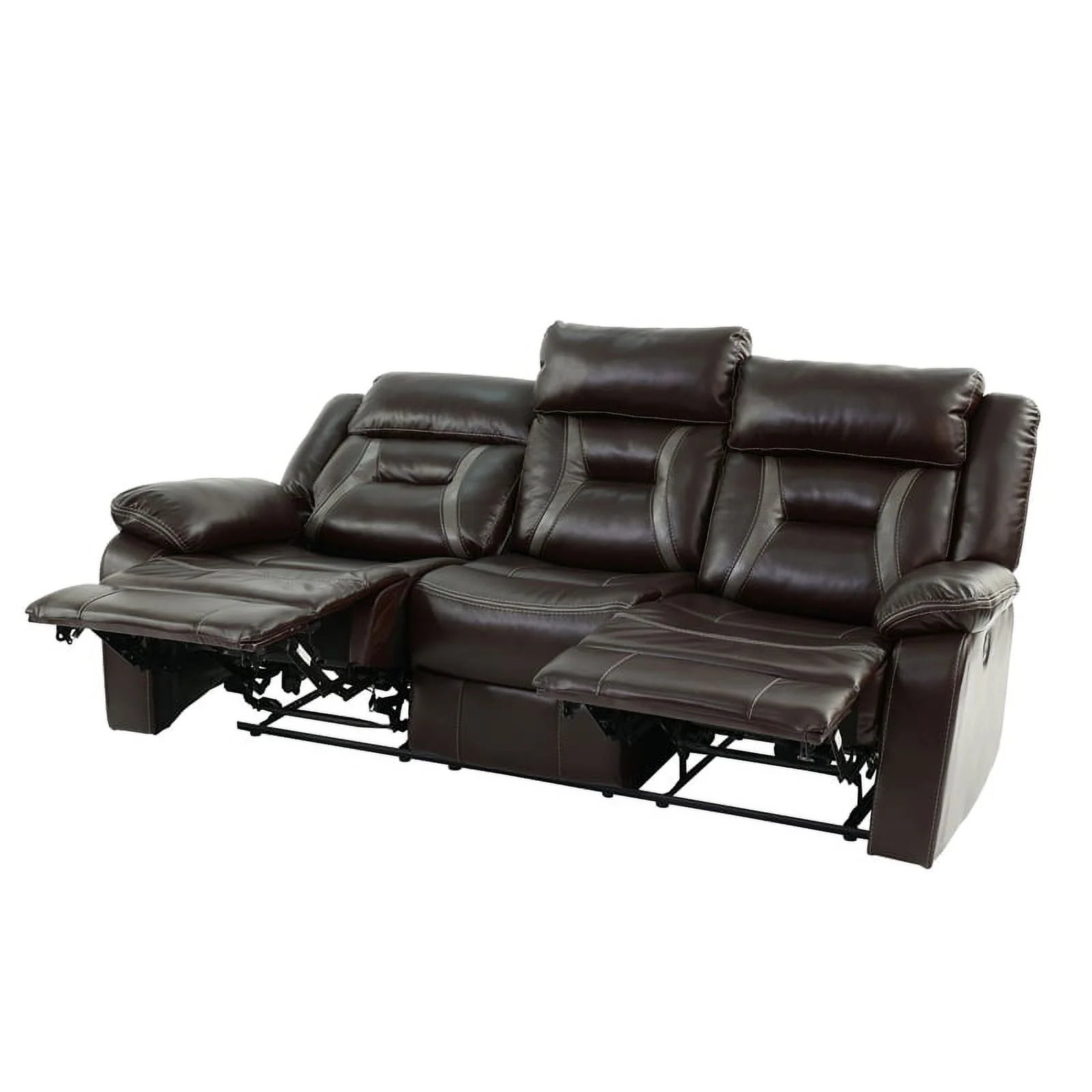 Poundex Furniture Gel Leatherette Sofa Recliner in Dark Brown