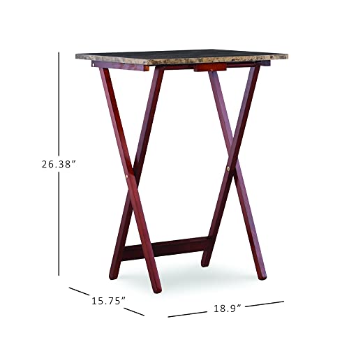 Linon Nikki Brown Faux Marble Tray Table Set