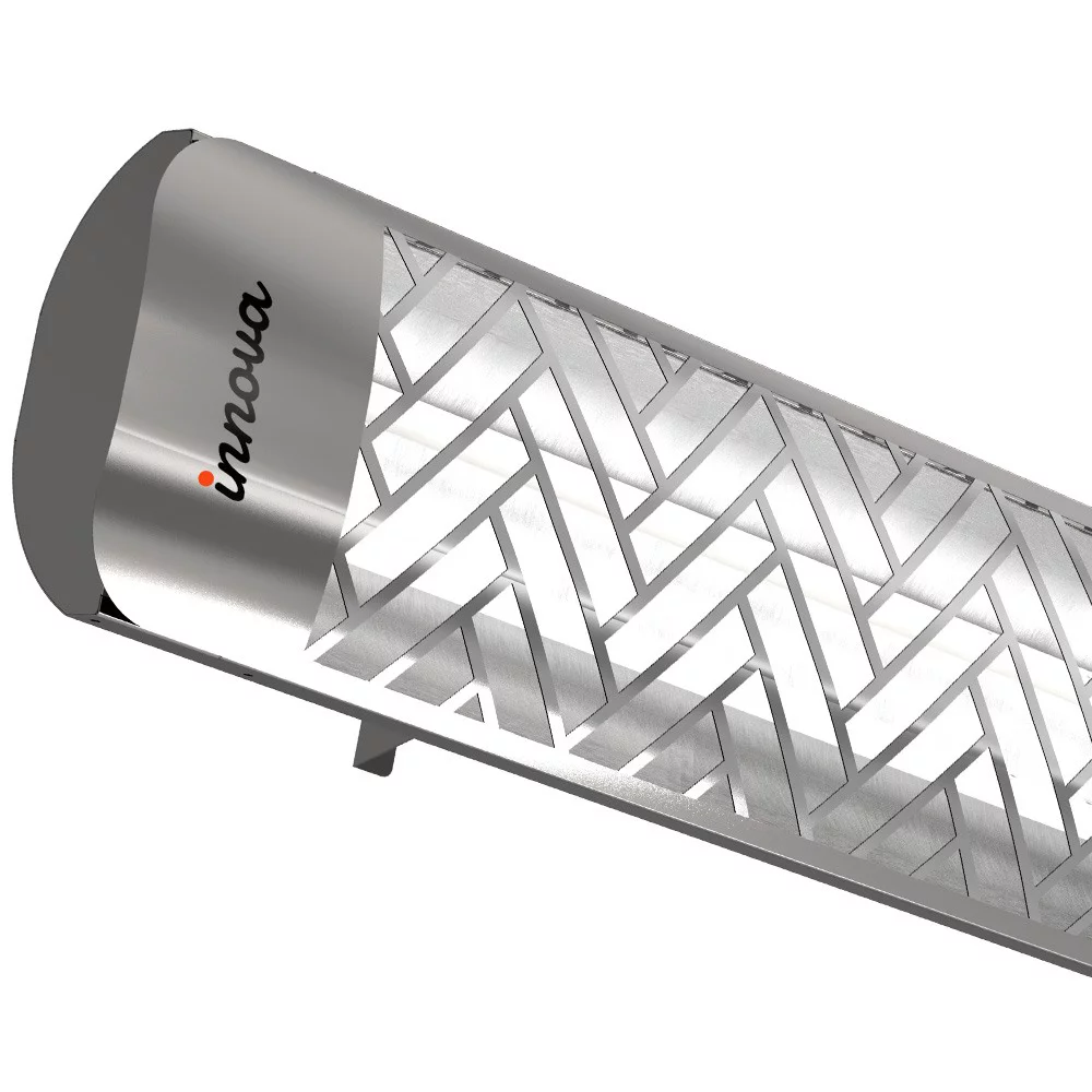 Innova-5000 Watt Electric Infrared Dual Element Heater-277 Voltage-Stainless Steel Finish-Chevron Decorative Fascia-Outdoor Wall Mount Electric
