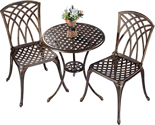 Bistro Set 3 Piece Rustproof Cast Aluminum Patio Furniture Sets 2 Chairs and 1 Round Table Outdoor, Garden, Patio, Balcony, Bronze