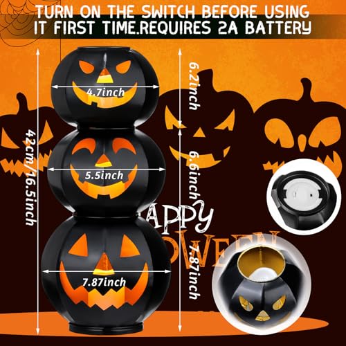 3 Tiers Black Metal Jack O Lanterns Light up Pumpkins with LED Candles with Black Creepy Cloth Decoration Bundle Pre-lit Pumpkin Lights for Halloween Indoor Outdoor Yard Decor