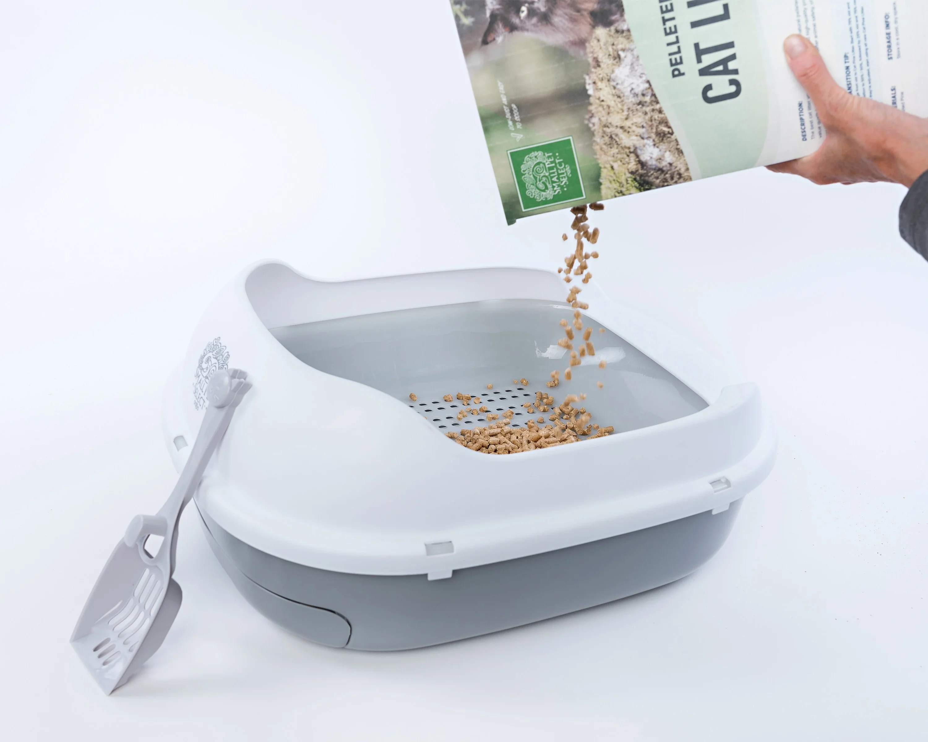 Small Pet Select - Pine Pellet Cat Litter Box, With 5 Pee Pads and Litter Scoop, Premium System for Cats and Other Small Animals, Tidy and Easy to Clean with Drawer, Scoop, and Removable Tray