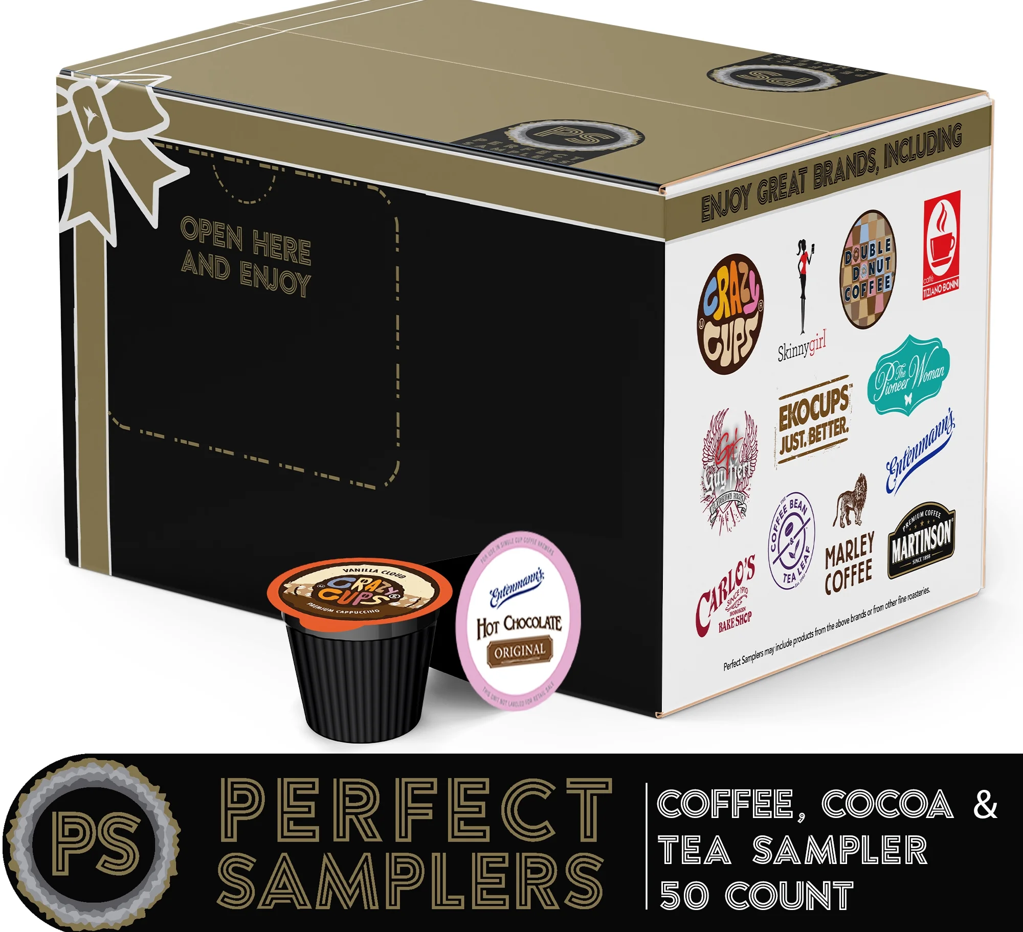 Perfect Samplers Coffee, Tea, Cider, Cappuccino & Hot Chocolate Single Serve Cups for Keurig K Cup Brewers Sampler, 50 Count