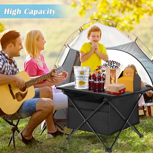 YSSOA Portable Folding Aluminum Alloy Camping Table with High-Capacity Storage and Carry Bag, Small Size, for Camping, Traveling, Hiking, Fishing, Beach, BBQ,Black