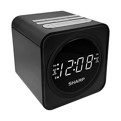 SHARP FM Clock Radio with Bluetooth Speaker, FastCharge 2 amp USB Charge Port, Wake to Alarm or Radio, Dual Alarms, Easy to Read LED White Display, Simple to Use, Easy to Read at a Glance